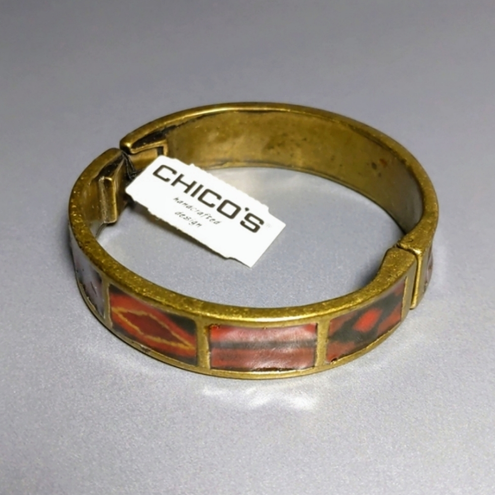 Chico's Magnetic Hinged Cuff Bracelet, Red / Orange / Bronze